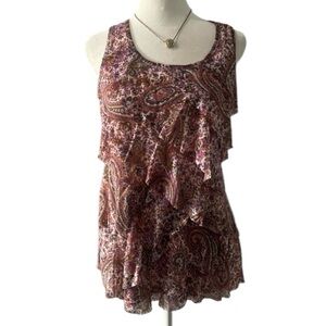 Pink Paisley Roz & Ali dressy tank sleeveless top Size Small